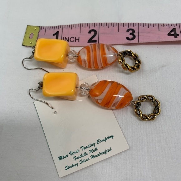 Handcrafted Sterling Beaded Drop Earrings - Yellow/Orange/Gold, AZ, 3” - Picture 5 of 9